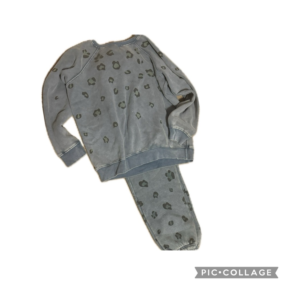easel clothing sweat suit size large light blue with animal print spots